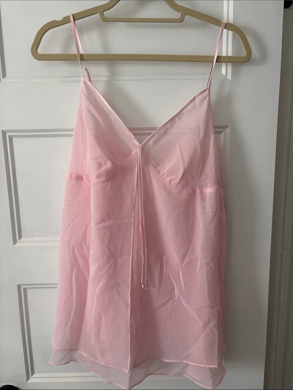 Jones New York Pale Pink Sheer Tie-Front Chemise